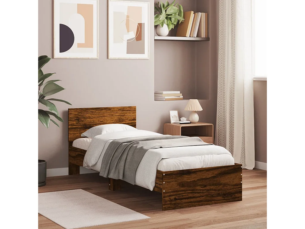 Cadre de lit sans matelas avec tête de lit chêne fumé 90x190 cm