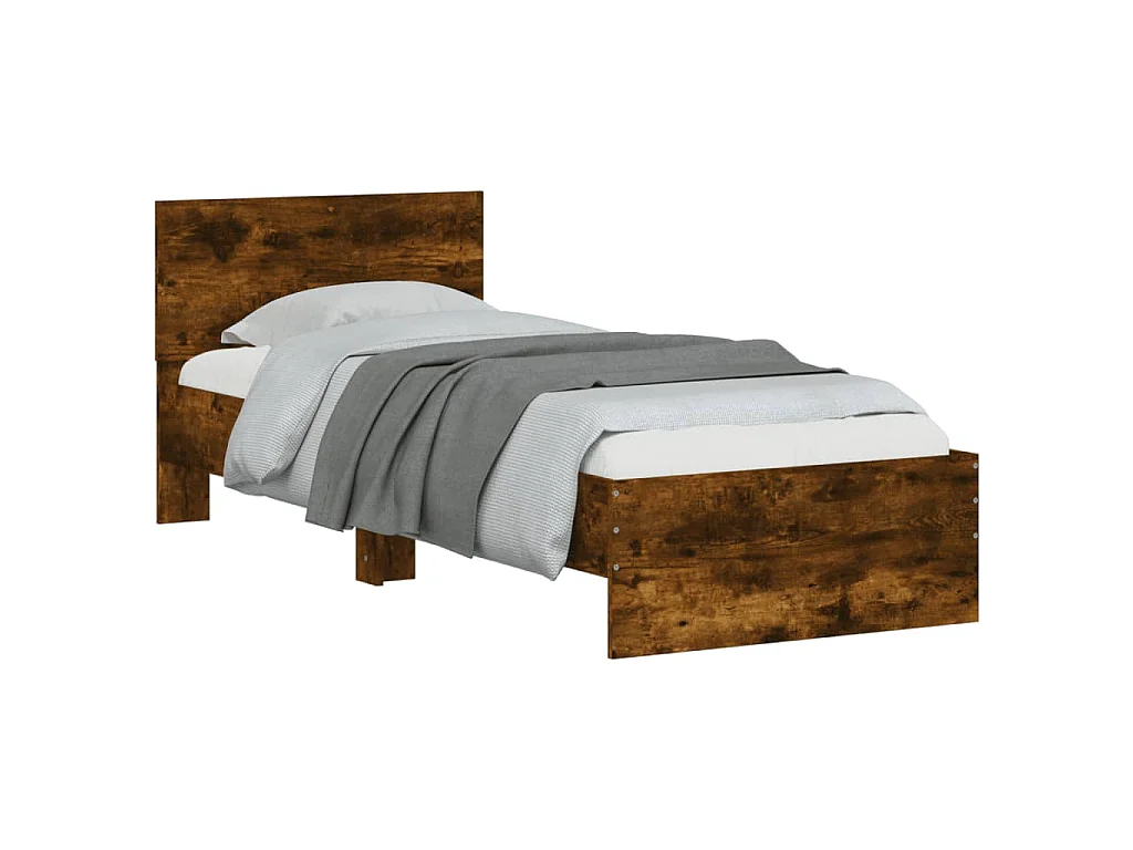 Cadre de lit sans matelas avec tête de lit chêne fumé 90x190 cm