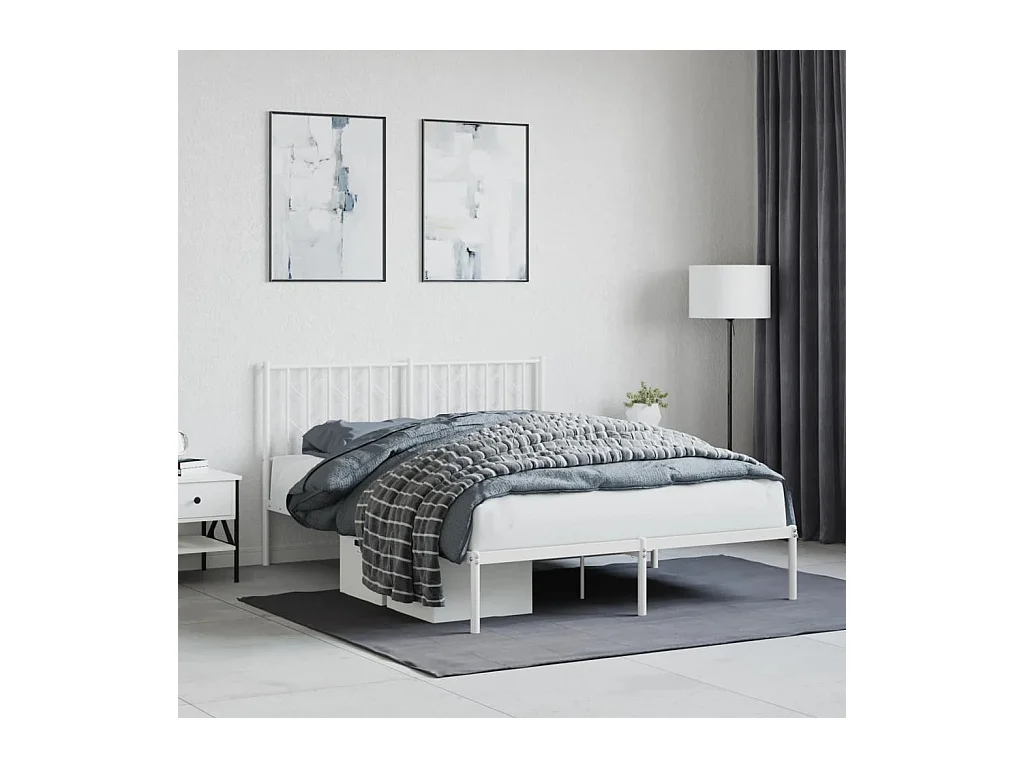 Cadre de lit métal sans matelas et tête de lit blanc 140x200 cm