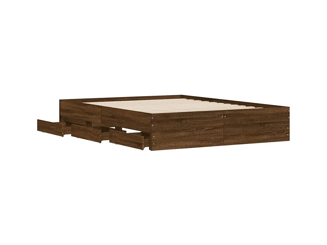 Bedframe met lades bewerkt hout bruin eikenkleur 140x190 cm