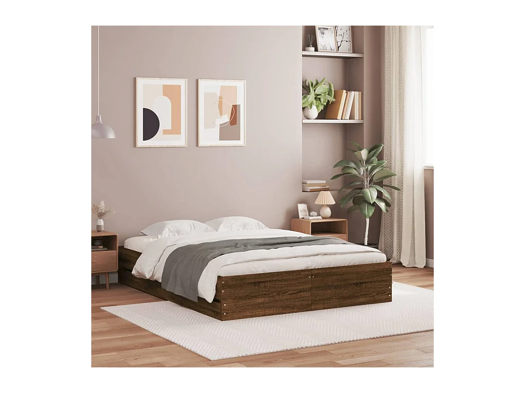 Cadre de lit avec tiroirs sans matelas chêne marron 140x190 cm