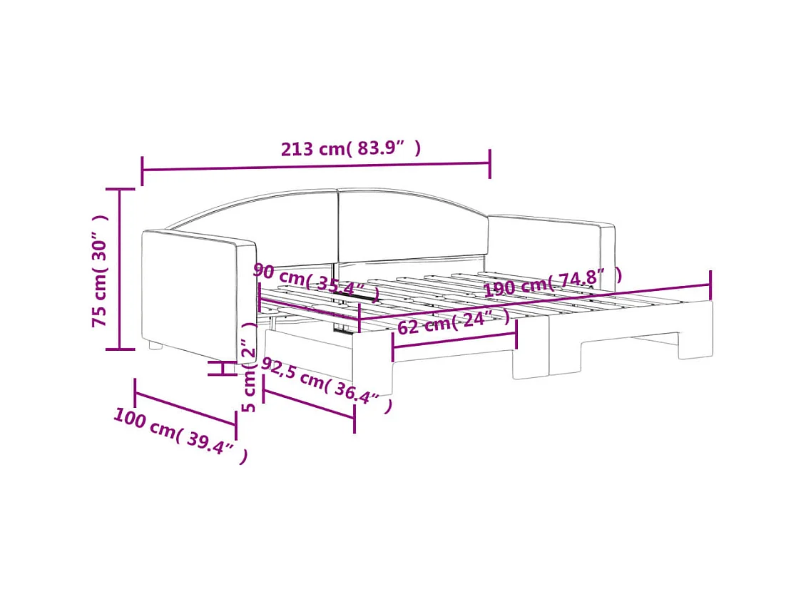 Lit de jour avec lit gigogne gris clair 90x190 cm tissu