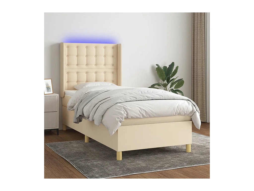 Letto a Molle con Materasso e LED Crema 80x200 cm in Tessuto