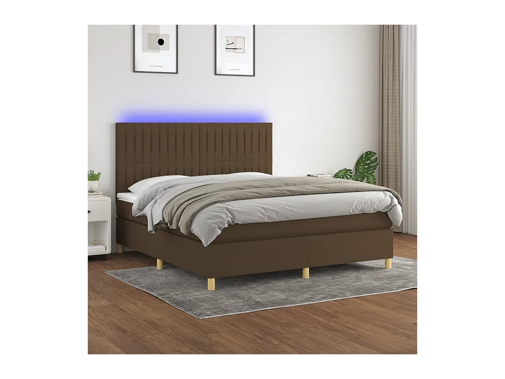 Sommier à lattes de lit matelas et LED Marron foncé 180x200cm