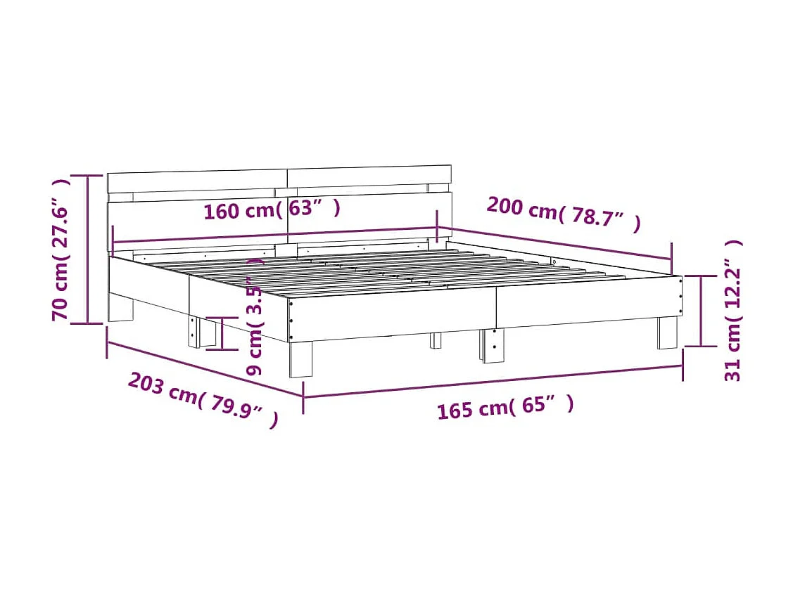 Bettgestell mit Kopfteil Grau Sonoma 160x200 cm Holzwerkstoff
