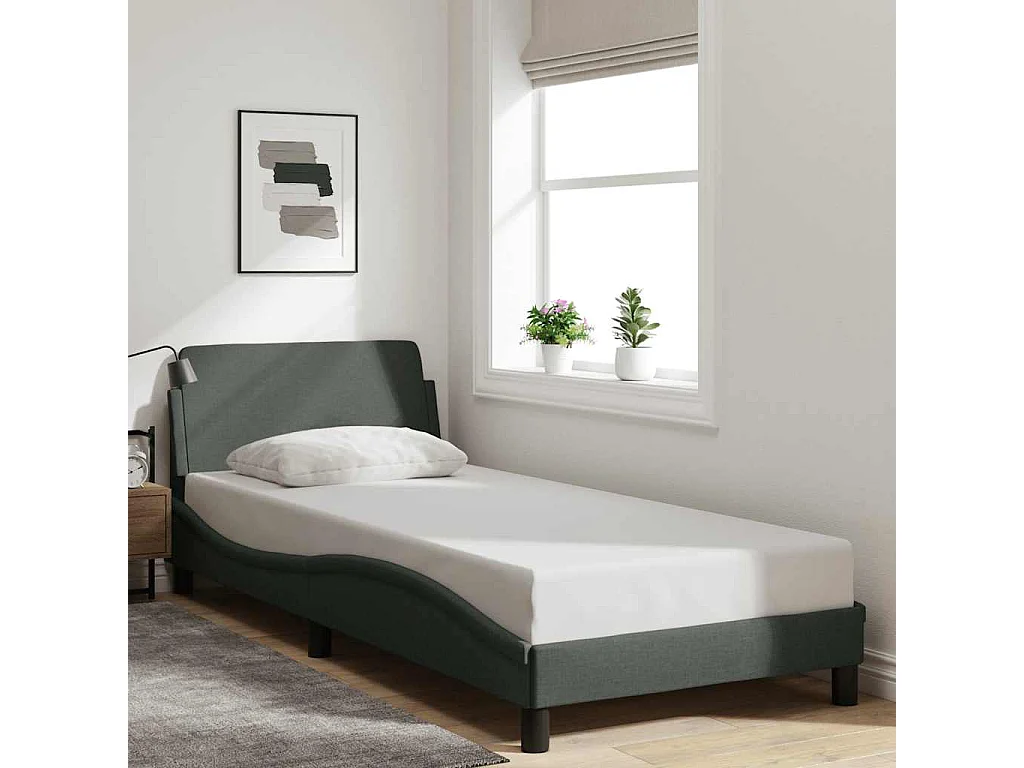 Cadre de lit Dover gris foncé 90x190 cm tissu