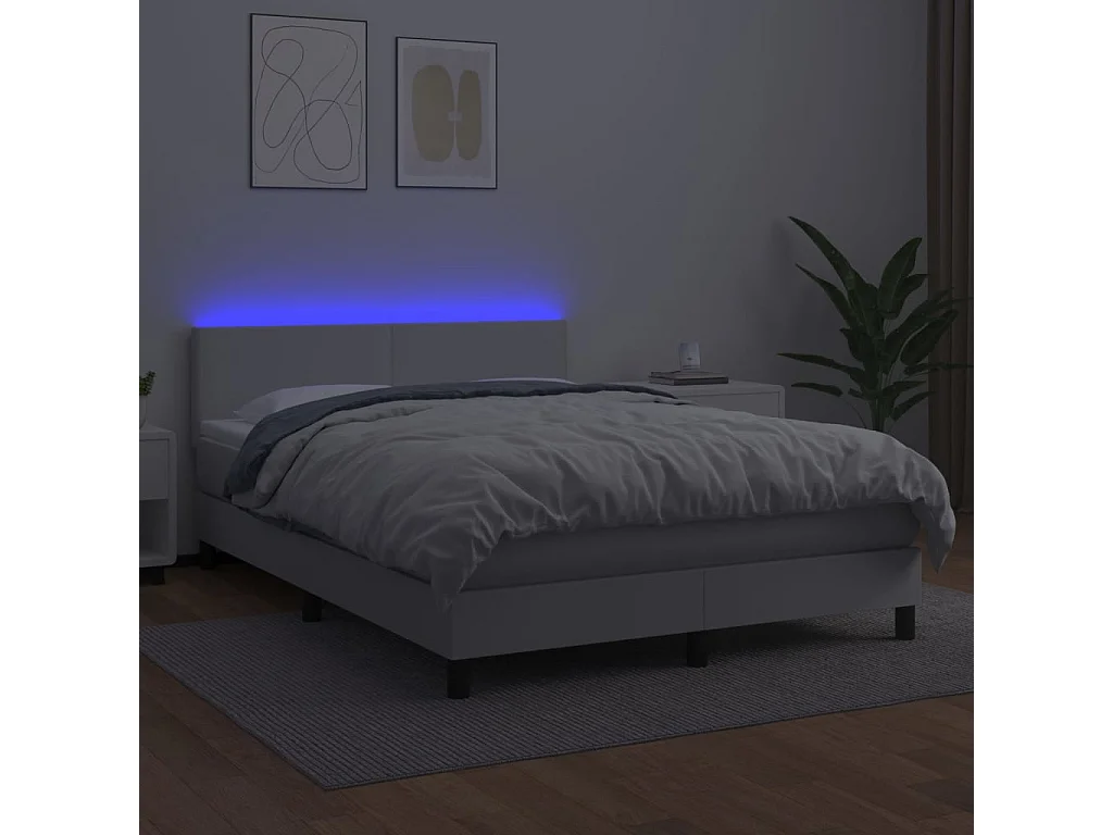Sommier à lattes de lit avec matelas et LED Blanc 140x190 cm