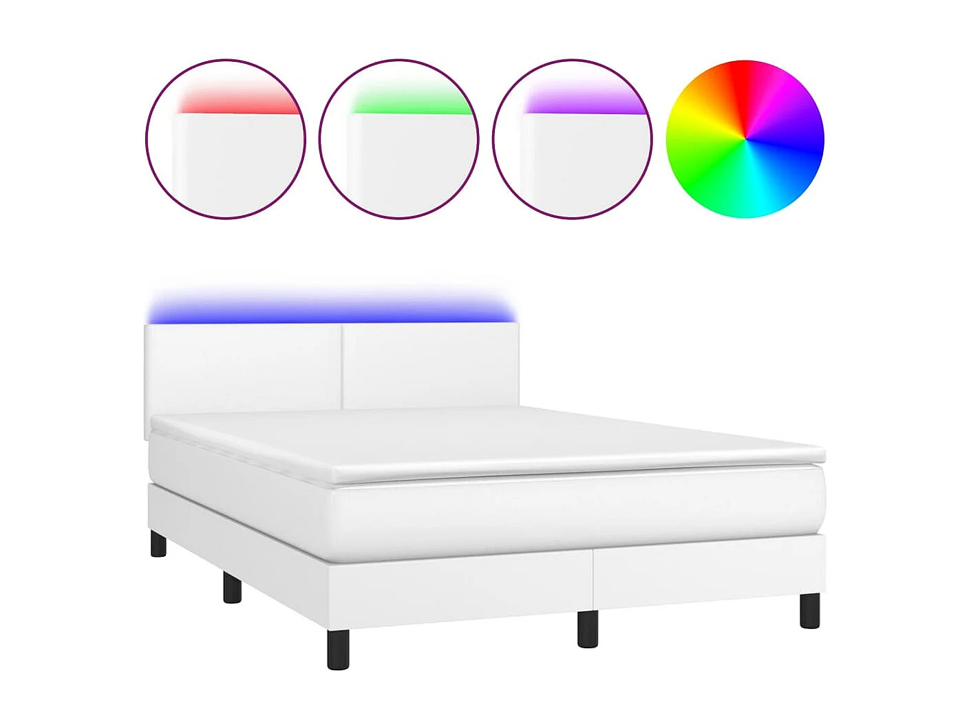 Boxspringbett mit Matratze & LED Weiß 140x190 cm Kunstleder