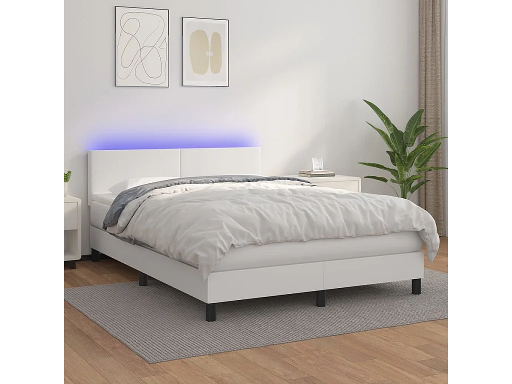 Boxspringbett mit Matratze & LED Weiß 140x190 cm Kunstleder