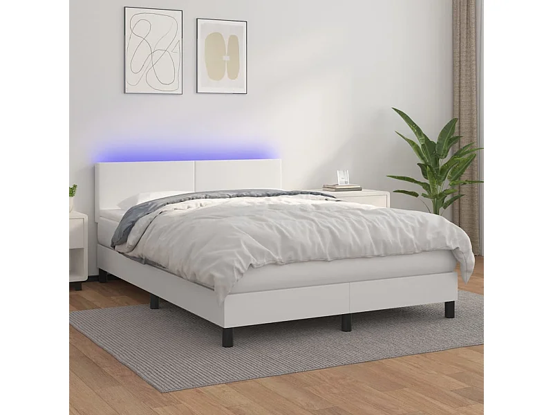 Sommier à lattes de lit avec matelas et LED Blanc 140x190 cm