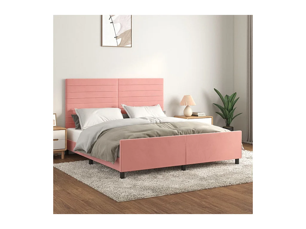 Cadre de lit sans matelas rose velours