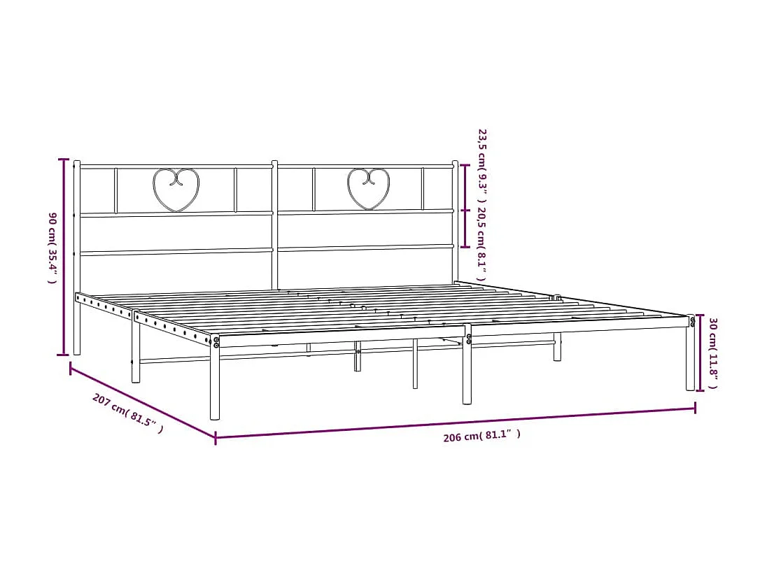 Cadre de lit métal sans matelas et tête de lit blanc 200x200 cm