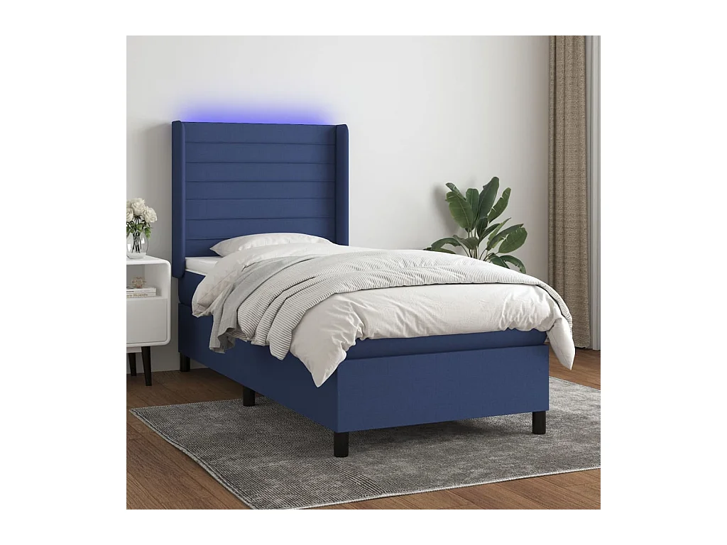 Boxspring met matras en LED stof blauw 80x200 cm