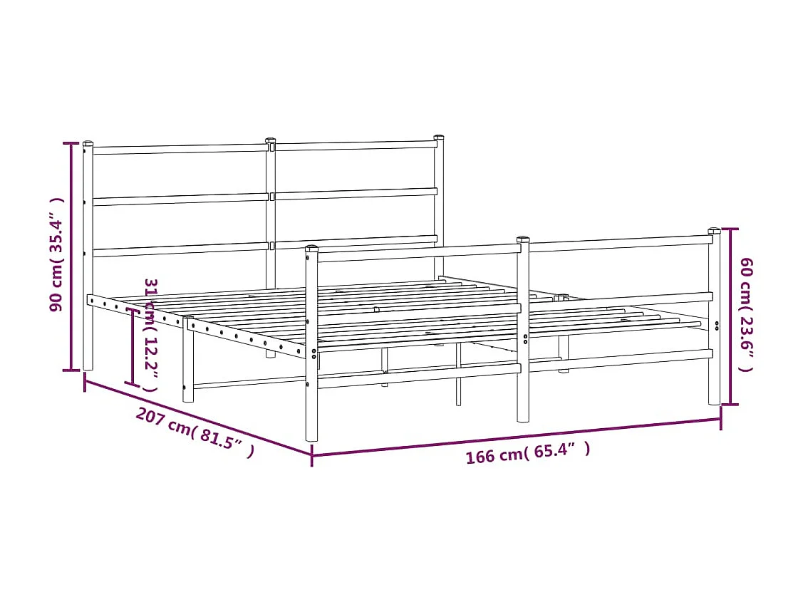 Giroletto con Testiera e Pediera Metallo Nero 160x200 cm