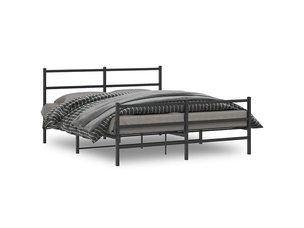 Cadre de lit métal sans matelas avec pied de lit noir 160x200cm