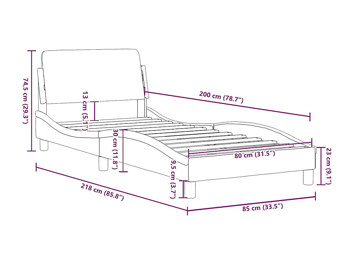 Bedframe "Dover" 80x200 cm fluweel lichtgrijs
