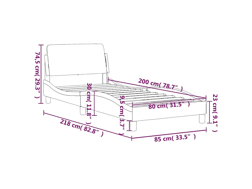 Cadre de lit Dover gris clair 80x200 cm velours