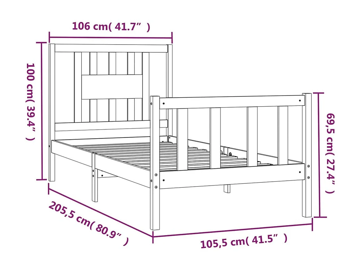 Cadre de lit sans matelas bois massif de pin 100x200 cm