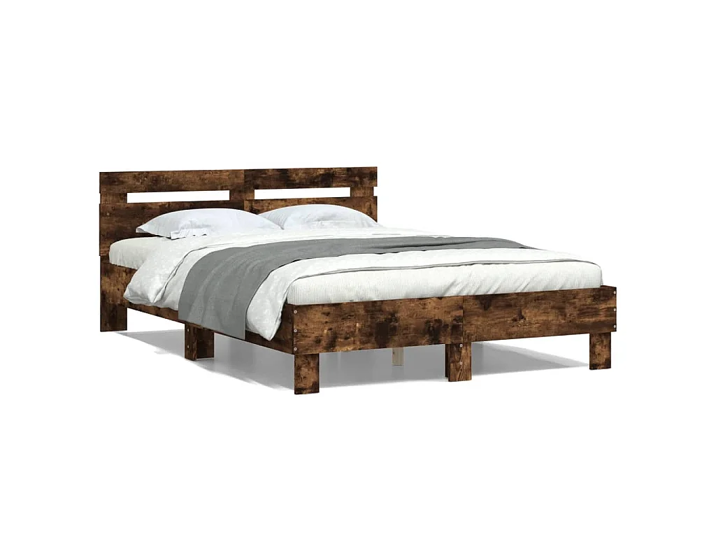 Bedframe met hoofdeinde bewerkt hout gerookt eiken 120x190 cm