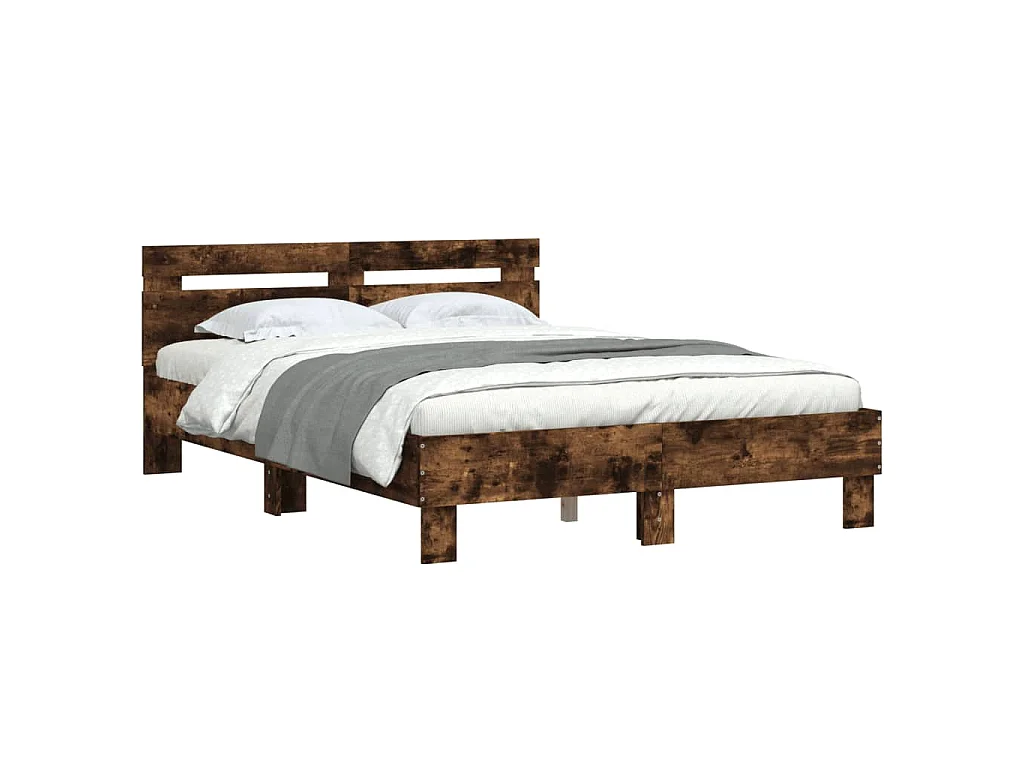 Bedframe met hoofdeinde bewerkt hout gerookt eiken 120x190 cm