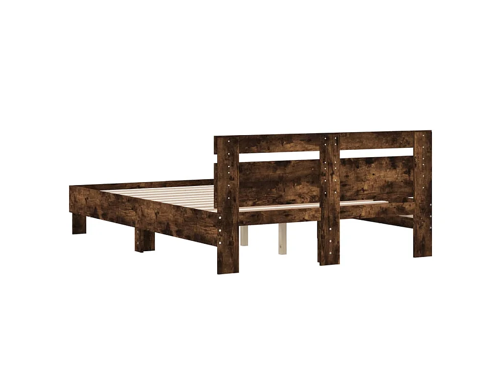 Bedframe met hoofdeinde bewerkt hout gerookt eiken 120x190 cm