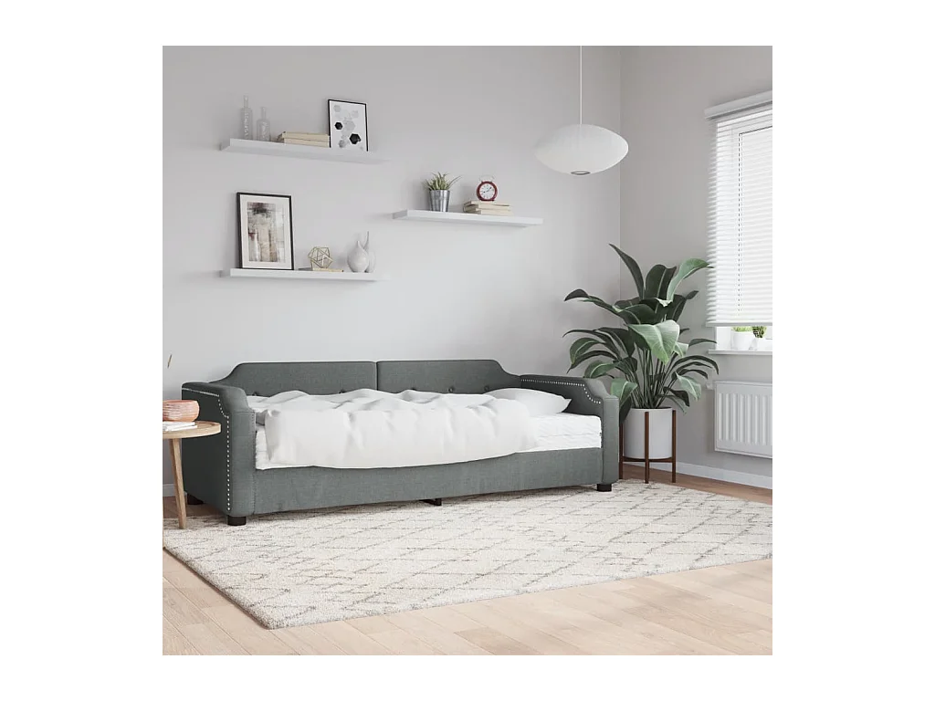 Lit de jour avec matelas gris foncé 90x190 cm tissu