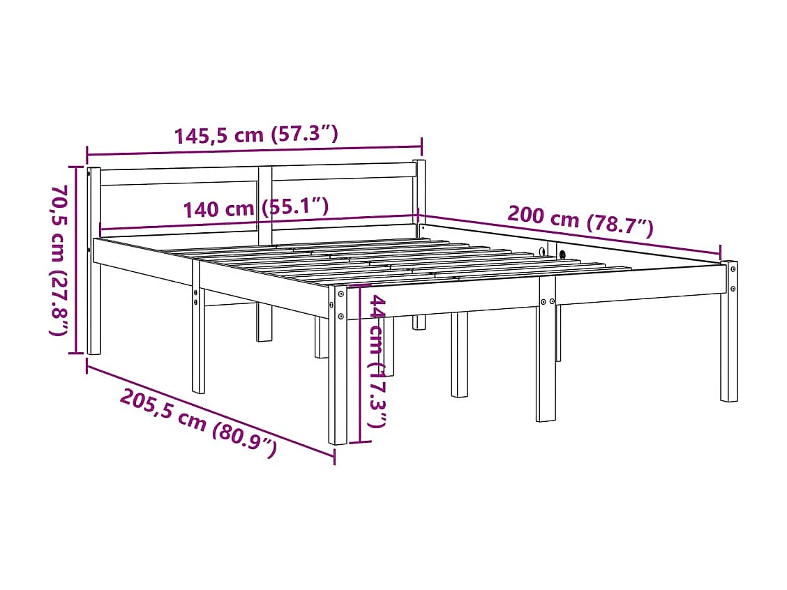 Lit pour personne âgée sans matelas 140x200 cm bois pin massif