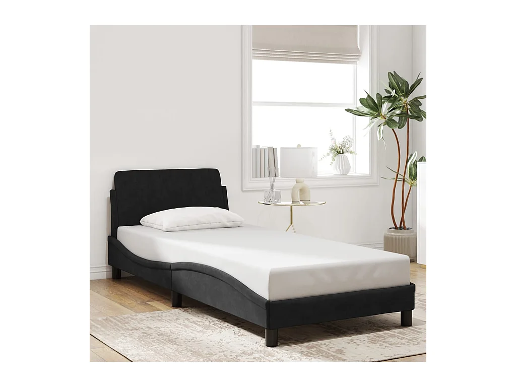 Cadre de lit et tête de lit sans matelas noir 90x190 cm velours