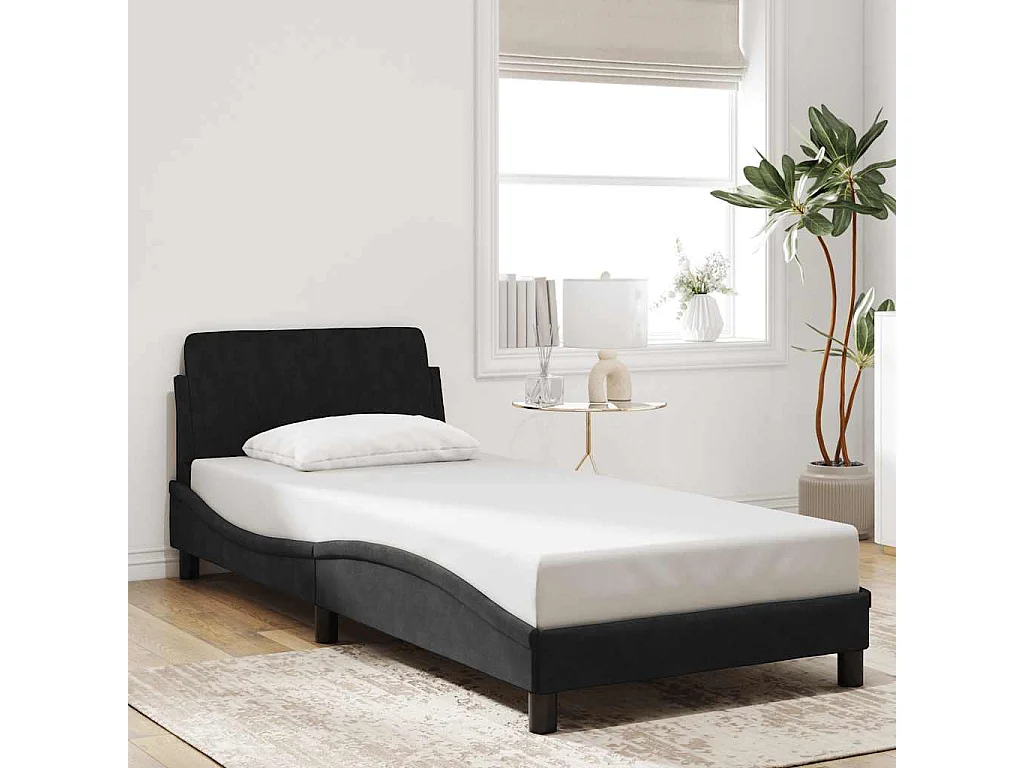Cadre de lit avec tête de lit Dover noir 90x190 cm velours