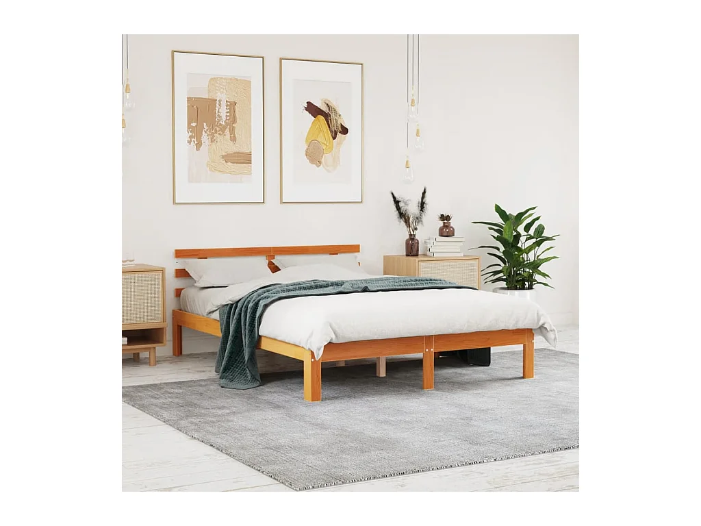 Cadre de lit sans matelas cire marron 120x200cm bois pin massif