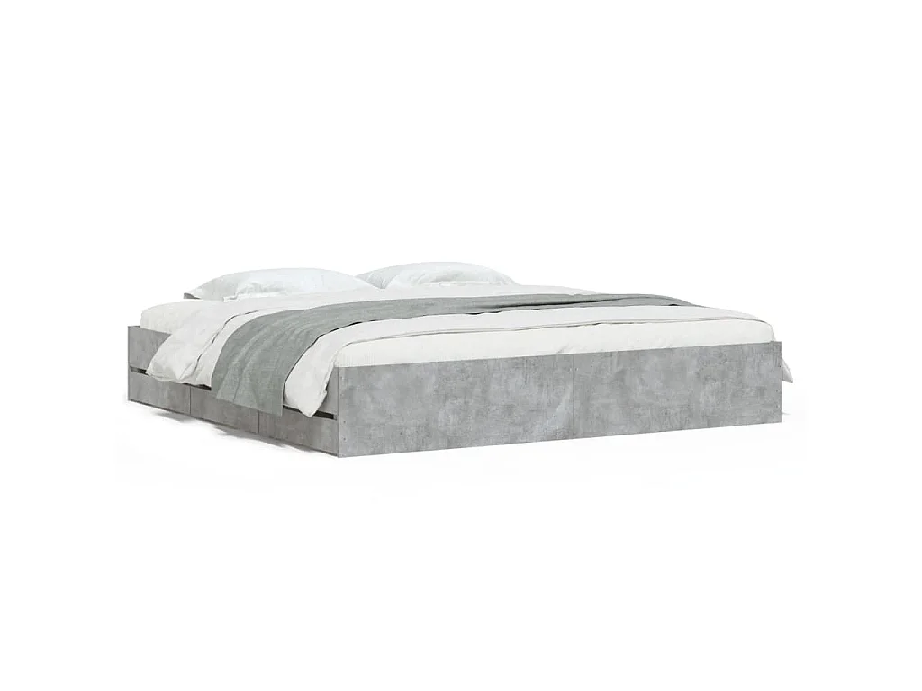 Cadre de lit avec tiroirs sans matelas gris béton 180x200 cm