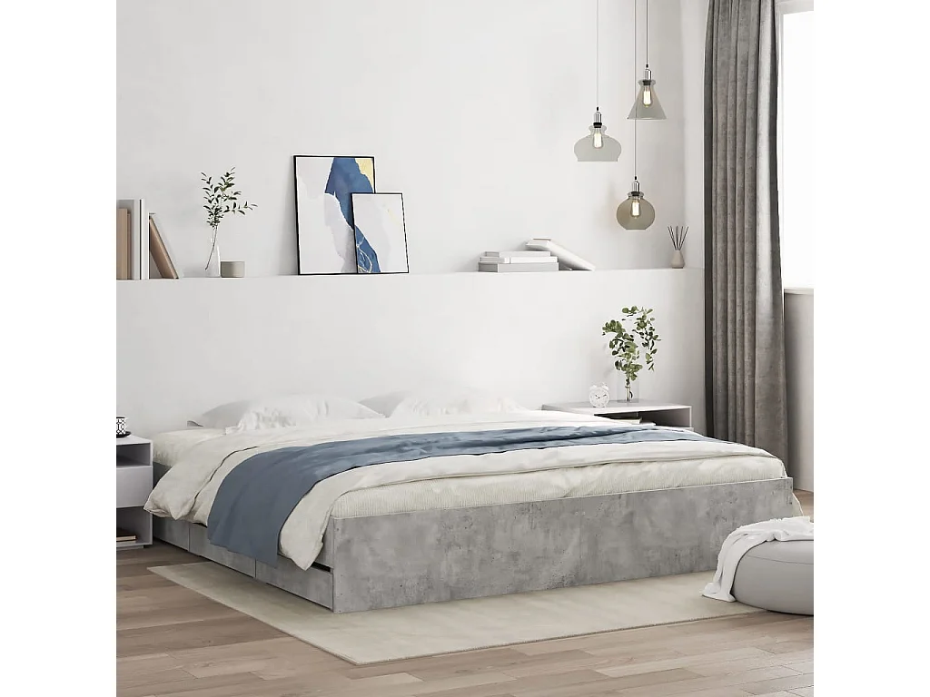 Cadre de lit avec tiroirs sans matelas gris béton 180x200 cm