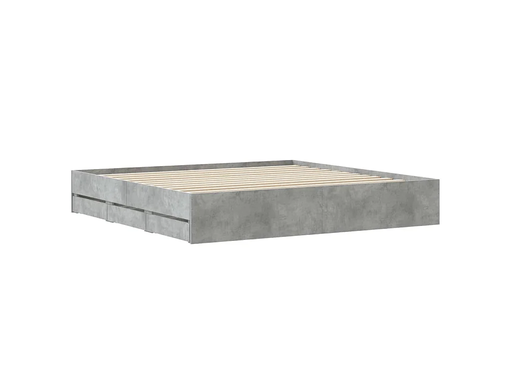 Cadre de lit avec tiroirs sans matelas gris béton 180x200 cm