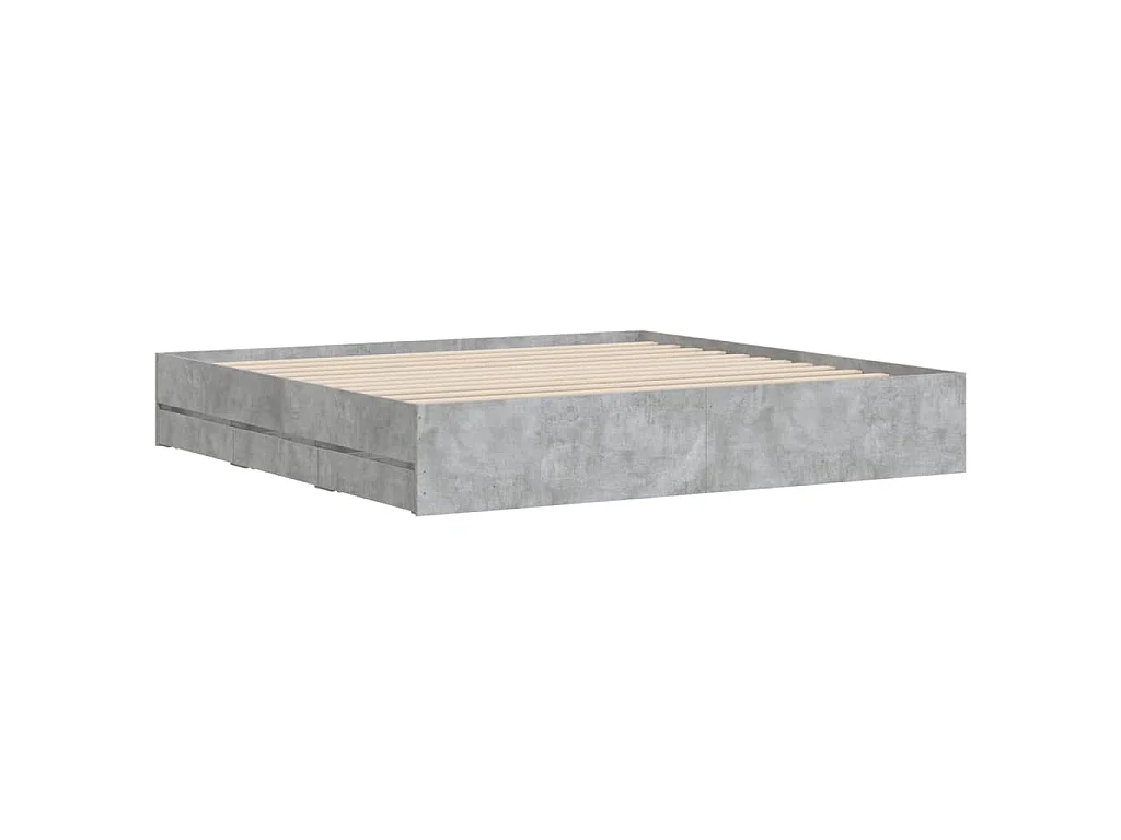 Cadre de lit avec tiroirs sans matelas gris béton 180x200 cm