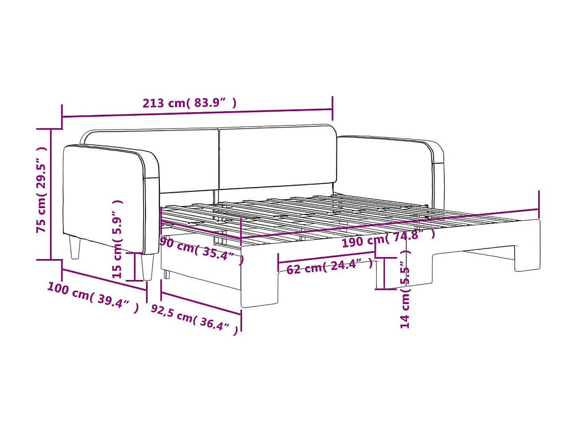 Tagesbett Ausziehbar Dunkelgrau 90x190 cm Stoff