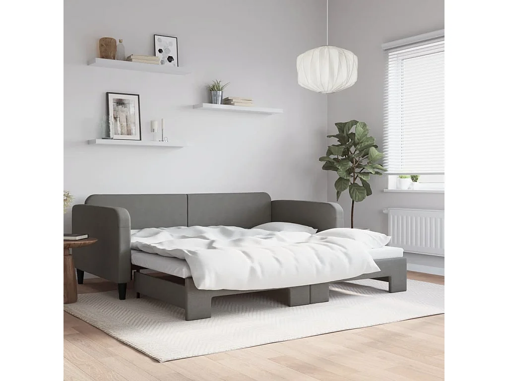Slaapbank met onderschuifbed 90x190 cm stof donkergrijs