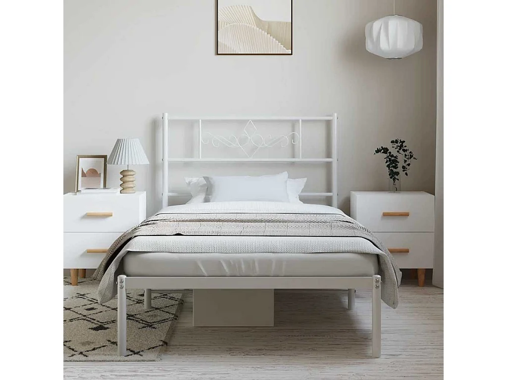 Giroletto con Testiera Metallo Bianco 100x200 cm