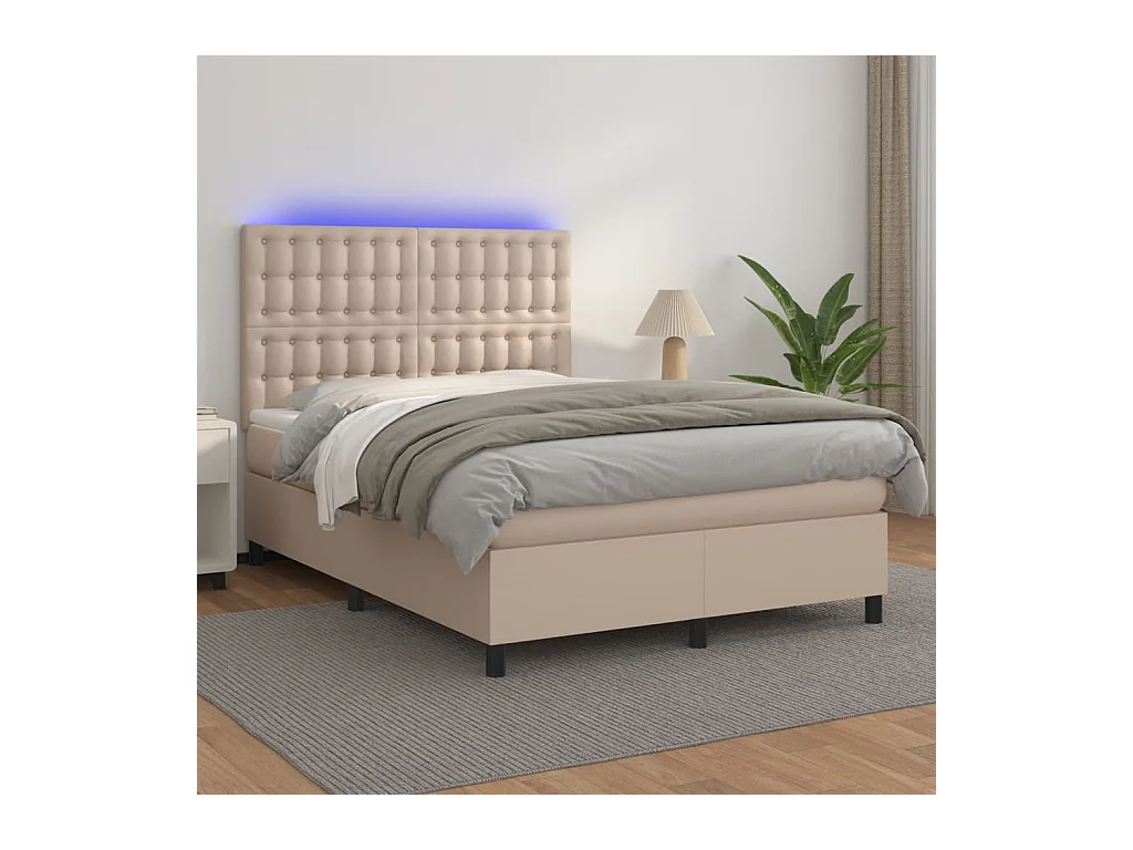 Sommier à lattes de lit avec matelas LED Cappuccino 140x190 cm