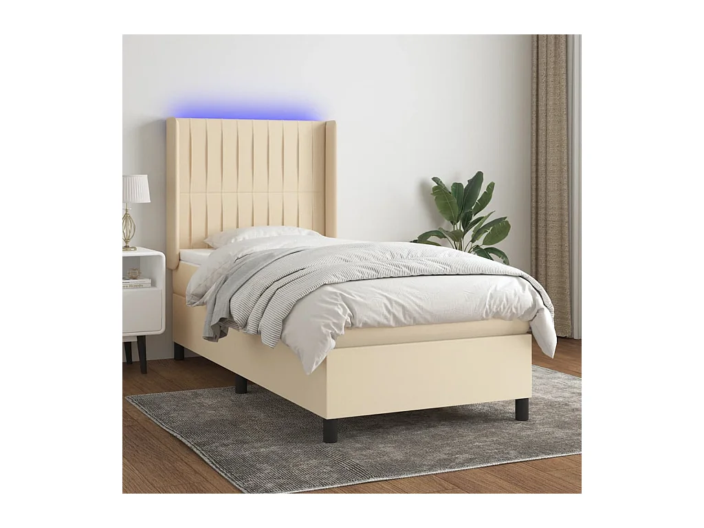 Sommier à lattes de lit matelas et LED Crème 80x200cm Tissu