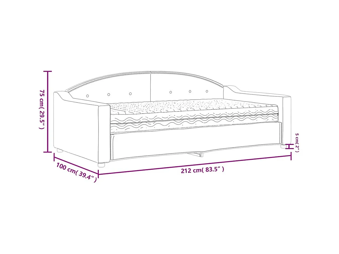 Lit de jour avec matelas gris clair 90x190 cm tissu