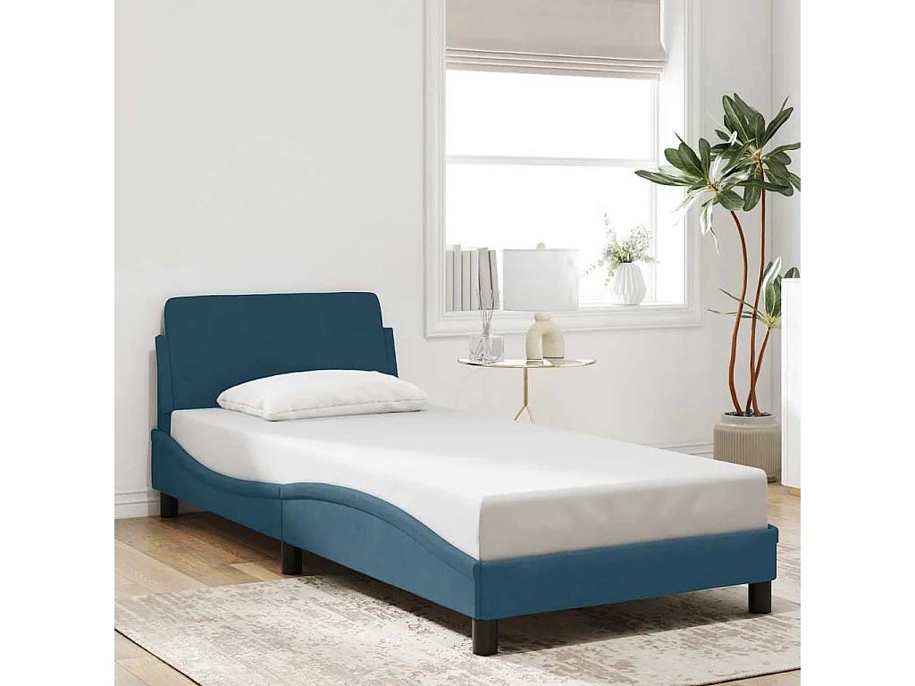 Cadre de lit avec tête de lit Dover bleu 80x200 cm velours
