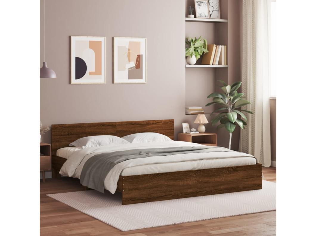 Estrutura de cama com cabeceira 160x200 cm carvalho castanho
