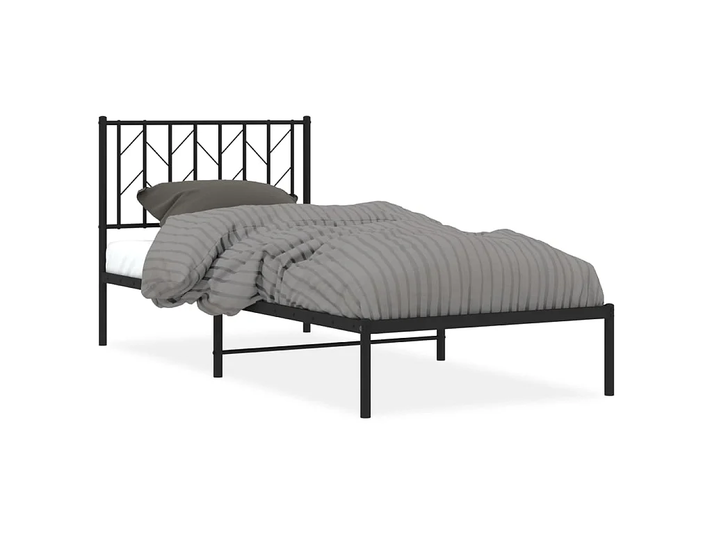 Cadre de lit métal sans matelas avec tête de lit noir 90x190 cm
