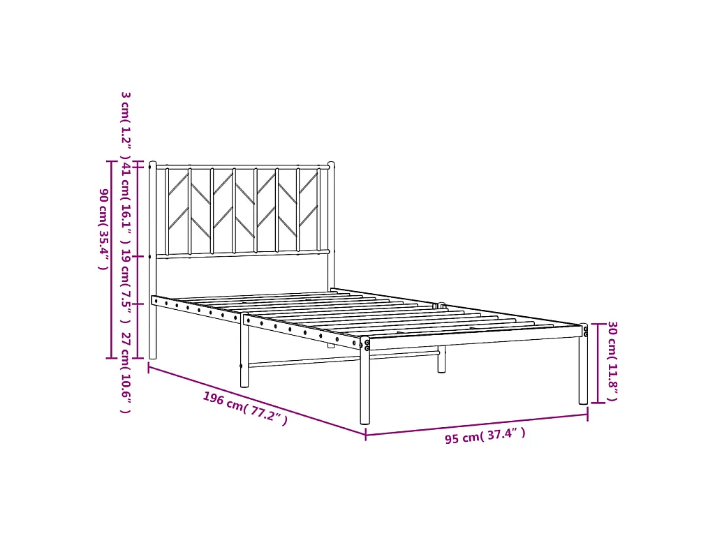 Cadre de lit métal sans matelas avec tête de lit noir 90x190 cm