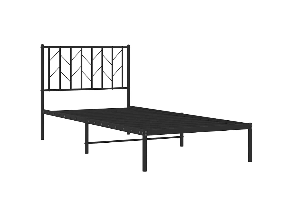 Cadre de lit métal sans matelas avec tête de lit noir 90x190 cm