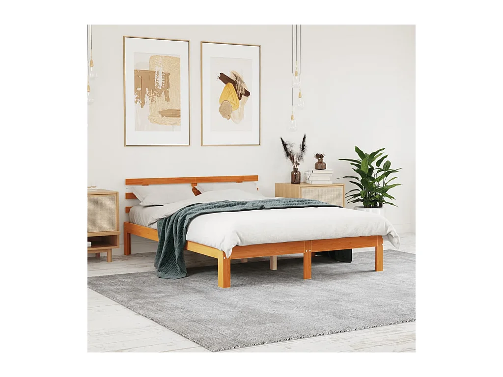 Cadre de lit sans matelas cire marron 140x190cm bois pin massif