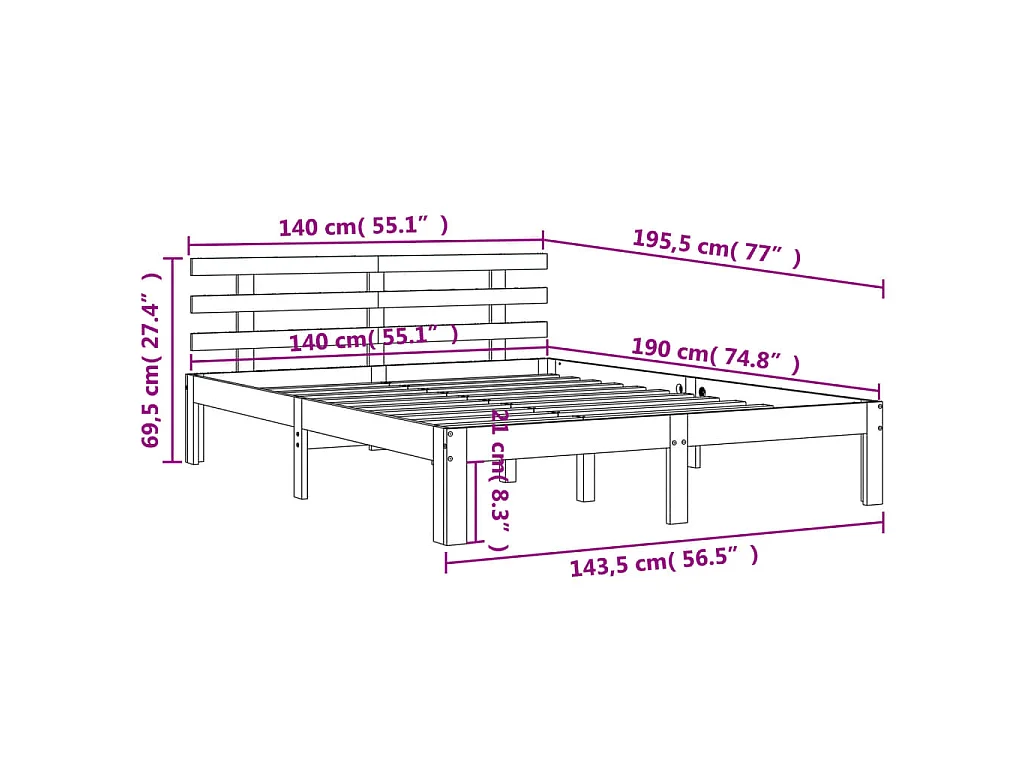 Cadre de lit sans matelas cire marron 140x190cm bois pin massif
