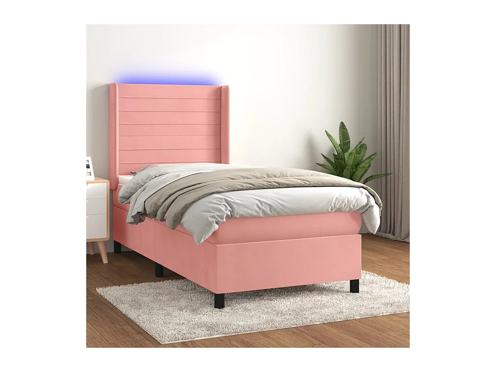 Letto a Molle con Materasso e LED Rosa 80x200 cm in Velluto