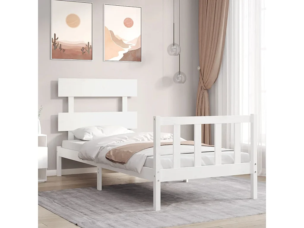 Cama sem colchão 100x200 cm madeira de pinho maciça branco