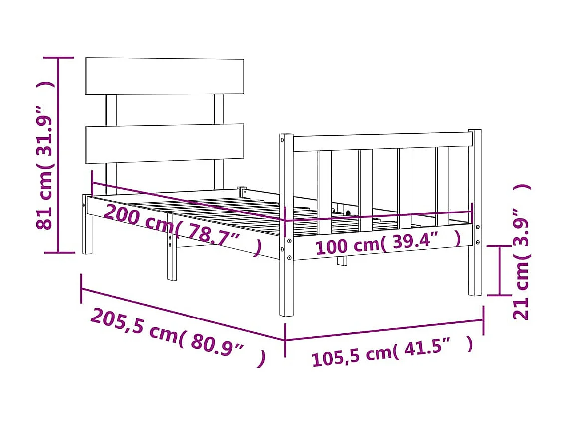 Cama sem colchão 100x200 cm madeira de pinho maciça branco